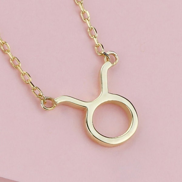 14k Solid Gold Zodiac Taurus Necklace, Initial Zodiac Sign Necklace, Astrology Jewelry Dainty Celestial Necklace is a Great Gift for Her