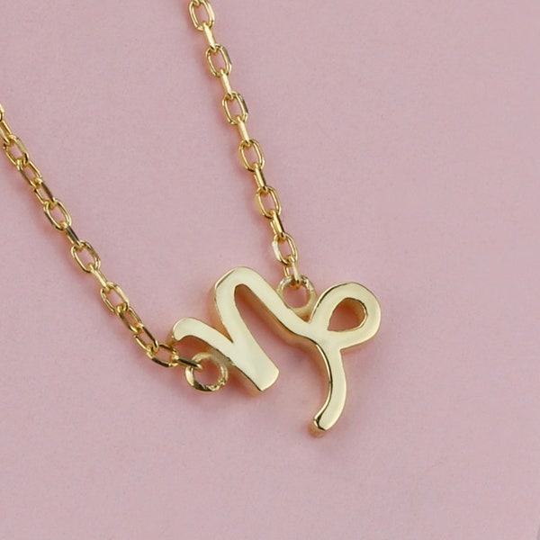 14k Solid Gold Capricorn Zodiac Necklace, Initial Zodiac Sign Pendant, Dainty Capricorn Star Sign Necklace, Astrology Jewelry Christmas Gift