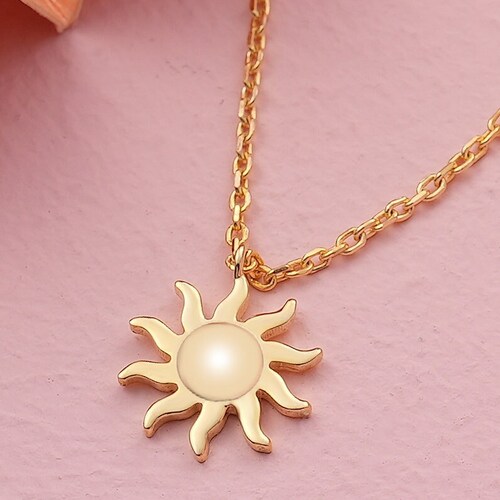 14K Gold Sun Necklace Solar Celestial Star Sun Necklace Etsy