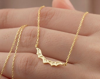 14k 18k 10k Solid Gold Halloween Bat Necklace, Halloween Jewelry Gift for Her, Simple Minimalist Jewelry, Gift for Best Friend