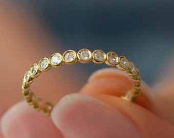14k 18k 10k Gold Full CZ Stone Eternity Ring, Stackable Ring Wedding Band, Bezel Set Ring for Her, Valentines Day Sale Gift Engagement Ring