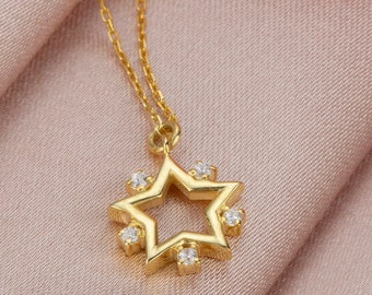 Diamond Star Necklace, Tiny 10k 14k 18k Solid Gold Star Necklace, Dainty Celestial Jewelry, Bridesmaids Gift Anniversary Gift for Her