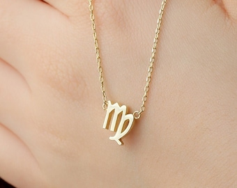 14k Solid Gold Zodiac Virgo Necklace, Dainty Initial Zodiac Sign Necklace, Astrology Jewelry Birth Sign Necklace is a Great Birthday Gift
