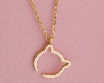 Simple Gold Cat Necklace Pendant, Cat Lovers Jewelry Gift for Mom, 14k 18k Solid Gold Pet Necklace, Animal Jewelry