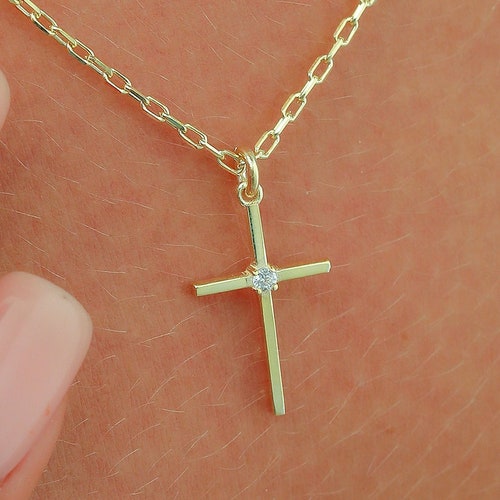 Dainty Gold Dimond Christian Cross Necklace, Minimalist Simple Religious Faith shops Necklace, Christian Confirmation Gift for Her, Cross Jewelry
