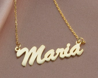 Collar con nombre personalizado en oro macizo de 14 quilates, 18 quilates y 10 quilates, delicado collar con nombre en oro, collar con nombre personalizado, joyería con nombre, regalo de aniversario para ella