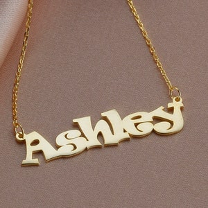 14k 18k 10k Solid Gold Name Necklace, Dainty Gold Necklace with Name, Custom Name Jewelry, Personalized Birthday Gift for Her