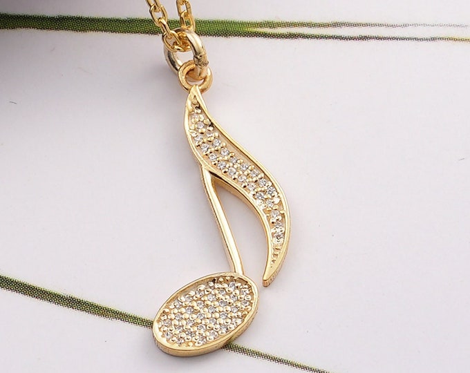 Gold Diamond Treble Clef Music Note Necklace, Music Lover Necklace Birthday Gift for Musician, Musical Note Jewelry for Women