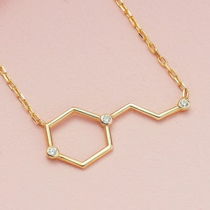 14k 18k Gold Chemistry Science Necklace for Women, Gold CZ Molecular Biology Necklace, Chemistry Jewelry Gift for Women