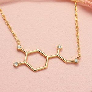 Dopamine Molecule Science Symbol Necklace, Best Friend Motivation Necklace, Gold CZ Nurse Necklace, Chemistry Gift Science Jewelry