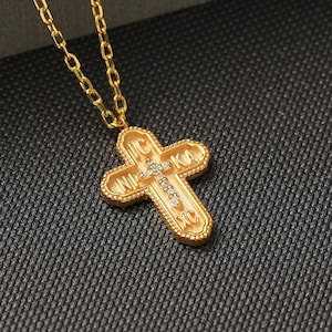 Orthodox Cross Necklace Women, 14k 18k 10k CZ Gold Byzantine ICXC NIKA Cross Religious Necklace, Greek Cross Orthodox Jewelry