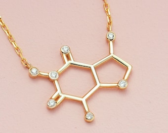 Caffeine Molecule Coffee Lover Gift Necklace, Daimond Chemistry Science Necklace, Science Teacher Barista Gift for Her, Molecule Jewelry