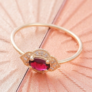 Vintage Antique Natural Ruby Engagement Ring for Women, July Red Birthstone Gemstone Ring, 14k 18k 10k Gold CZ Ruby Ring
