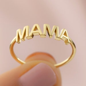 10k 14k 18k Gold Simple Mama Ring, Dainty Gold Mother Ring, Mothers Day Gift Jewelry, Handmade Mother Ring Mom Birthday Stacking Ring Gift image 1