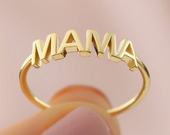 10k 14k 18k Gold Simple Mama Ring, Dainty Gold Mother Ring, Mothers Day Gift Jewelry, Handmade Mother Ring Mom Birthday Stacking Ring Gift