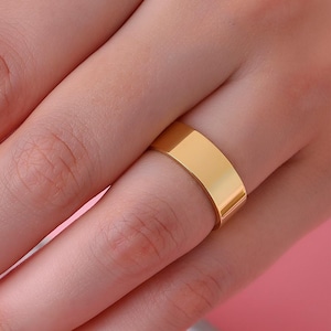 7mm Gold Flat Wedding Band, 10k 14k 18k Solid Gold Wedding Band, Simple Wedding Band for Men Women, Comfort Fit Polished Band