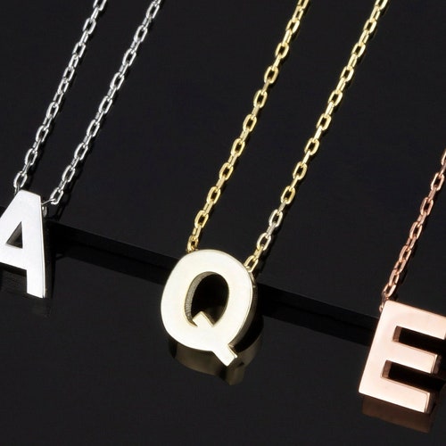 14k 18k 10k Solid Gold Initial Letter Necklace Dainty Custom Etsy