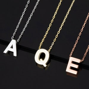 Collier lettre initiale en or massif 14 carats 18 carats 10 carats, collier personnalisé délicat avec breloques lettre en or, collier initiale en or simple, bijoux personnalisés