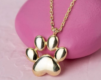 14k Solid Gold Dog Paw Charm Pendant Necklace, Dainty Simple Animal Necklace, Minimalist Dog Owner Necklace, Dog Lover Jewelry Gift for Her