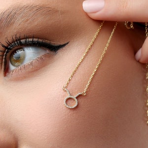 14k Gold Taurus Zodiac Symbol Sign Necklace, Taurus Birthday Gifts, Minimalist Astrology Necklace, Mothers Day Zodiac Jewelry Gift