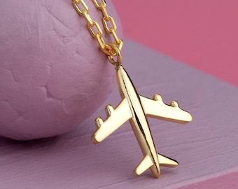 14k 18k Solid Gold Minimalist Tiny Airplane Charm Necklace Pendant, Dainty Gold Plane Travel Necklace, Hostess Gift for Pilot