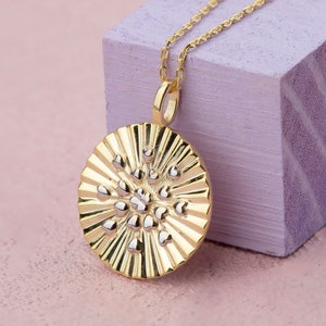 Tiny Hearts Valentines Day Love Pendant Necklace, 10k 14k 18k Solid Gold Medallion Necklace for Women, Valentines Day Gift for Wife