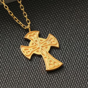 ケルト トリニティ ノット クロス ペンダント ネックレス、ソリッド ゴールド アイリッシュ クロス ネックレス、クリスマス セント パトリックス デー ギフト、ケルト クロス ジュエリー