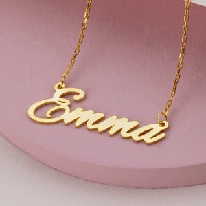 14k 18k 10k Solid Gold Cursive Name Necklace Personalized Family