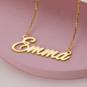 14k 18k 10k Solid Gold Cursive Name Necklace, Personalized Family Name Necklace, Custom Minimal Jewelry, Graduation Gift for Best Friend image 1