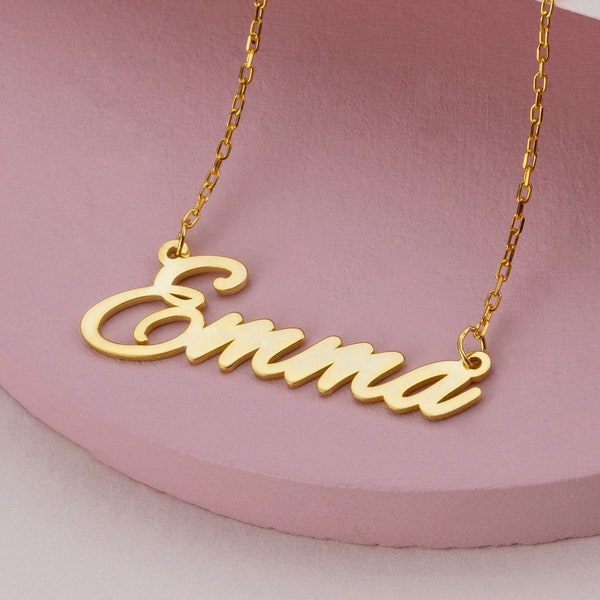 14k 18k 10k Solid Gold Cursive Name Necklace, Personalized Family Name Necklace, Custom Minimal Jewelry, Graduation Gift for Best Friend