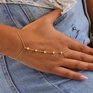 14k 18k Gold Hand Chain Bracelet, Dainty Gold Lariat Finger Chain Bracelet, Minimalist Birthday Gift for Her, Hand Chain Jewelry