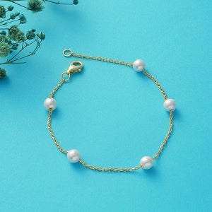 Real Freshwater Pearl Bracelet, Simple Delicate 14k Gold Pearl Bridal Bracelet, Valentines Day Gift for Wife Mom, Wedding Bridesmaid Jewelry