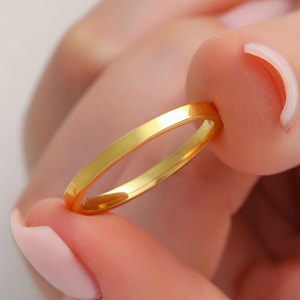 2mm Solid Gold Flat Wedding Band, Women&#39;s Men&#39;s Wedding Band, Thin Simple Plain Wedding Band, 10k 14k 18k Solid Gold Wedding Ring