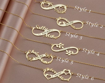 Colección de collares con nombre de infinito en oro macizo de 14 k • Collar de oro personalizado para mujeres • Regalo de joyería de amor personalizado para ella