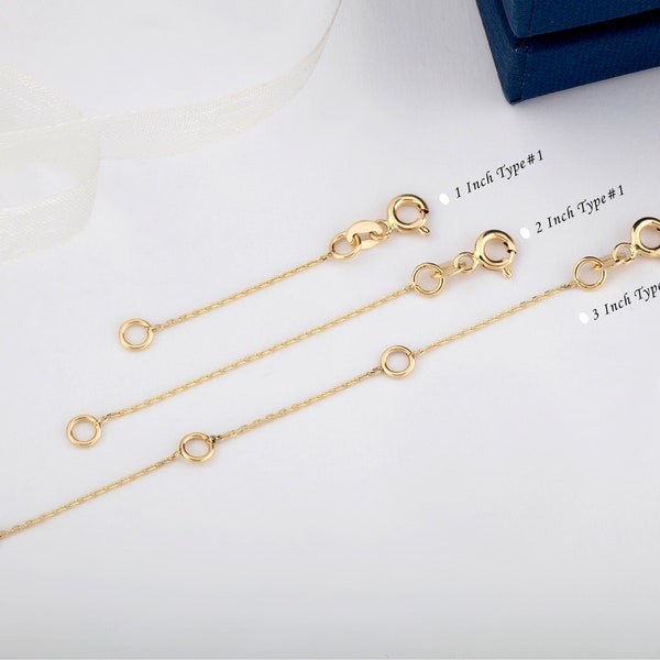 14k Solid Gold Necklace or Bracelet Extender Chain, Adjustable Gold Extender Link, Spring Ring Clasp, Jewelry Chain Extender 1" to 3"