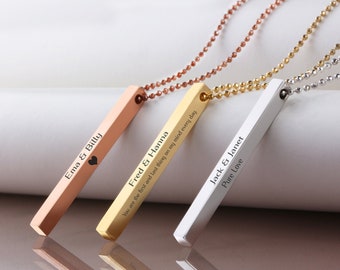 14k Solid Gold Customizable Bar Necklace, Personalized Vertical Name Bar Necklace, Custom 3D Bar Name Necklace is a Great Birthday Gift