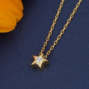 Mini Star Necklace with 14K Solid Gold, Tiny CZ Star Necklace, Celestial Star Necklace, Dainty Star Necklace is a Birthday Gift for Her