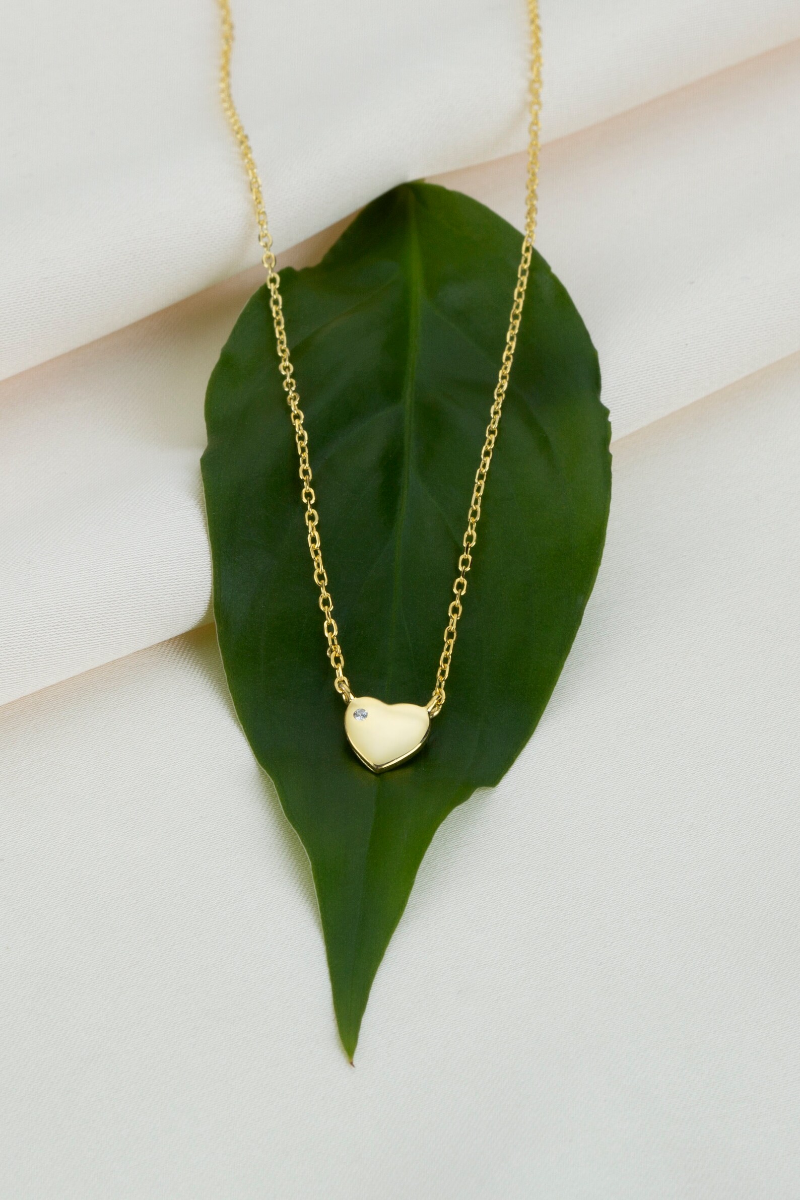 14k Solid Gold Diamond Heart Necklace Real Gold Heart Etsy