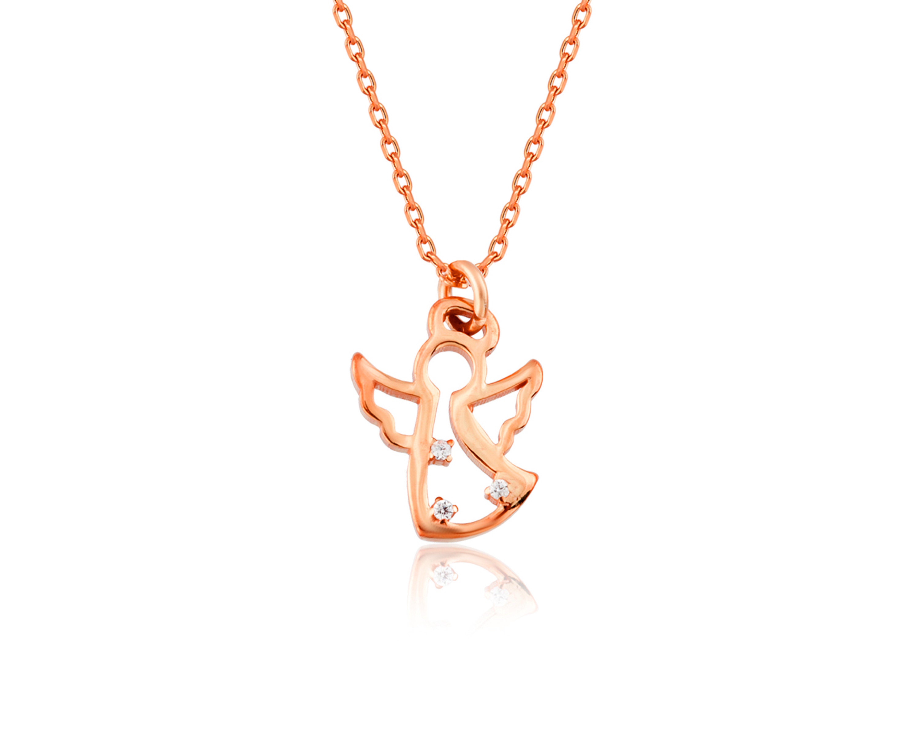 10k 14k 18k Gold CZ Angel Necklace, Dainty Gold Angel Wings