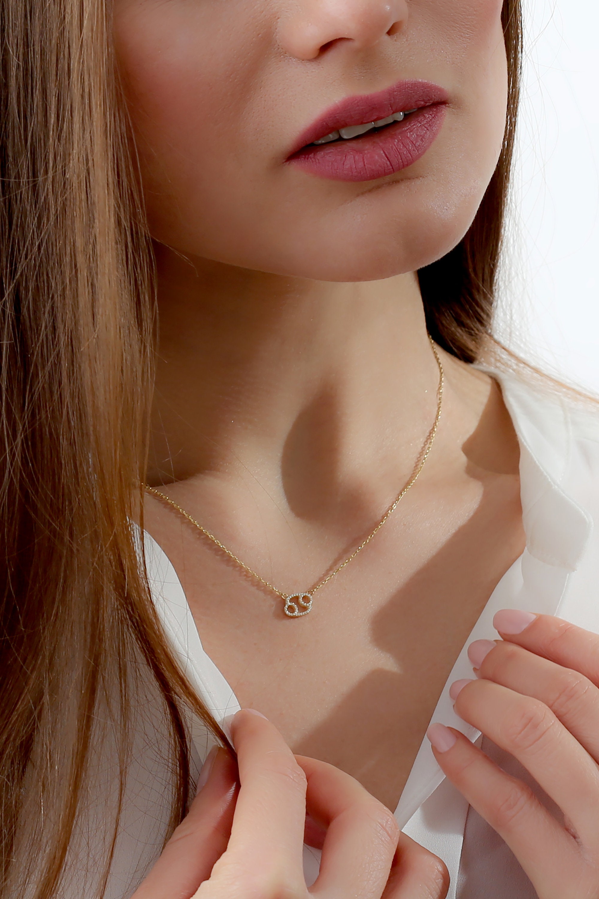 14k Solid Gold Diamond Cancer Zodiac Pendant Necklace Gold Etsy