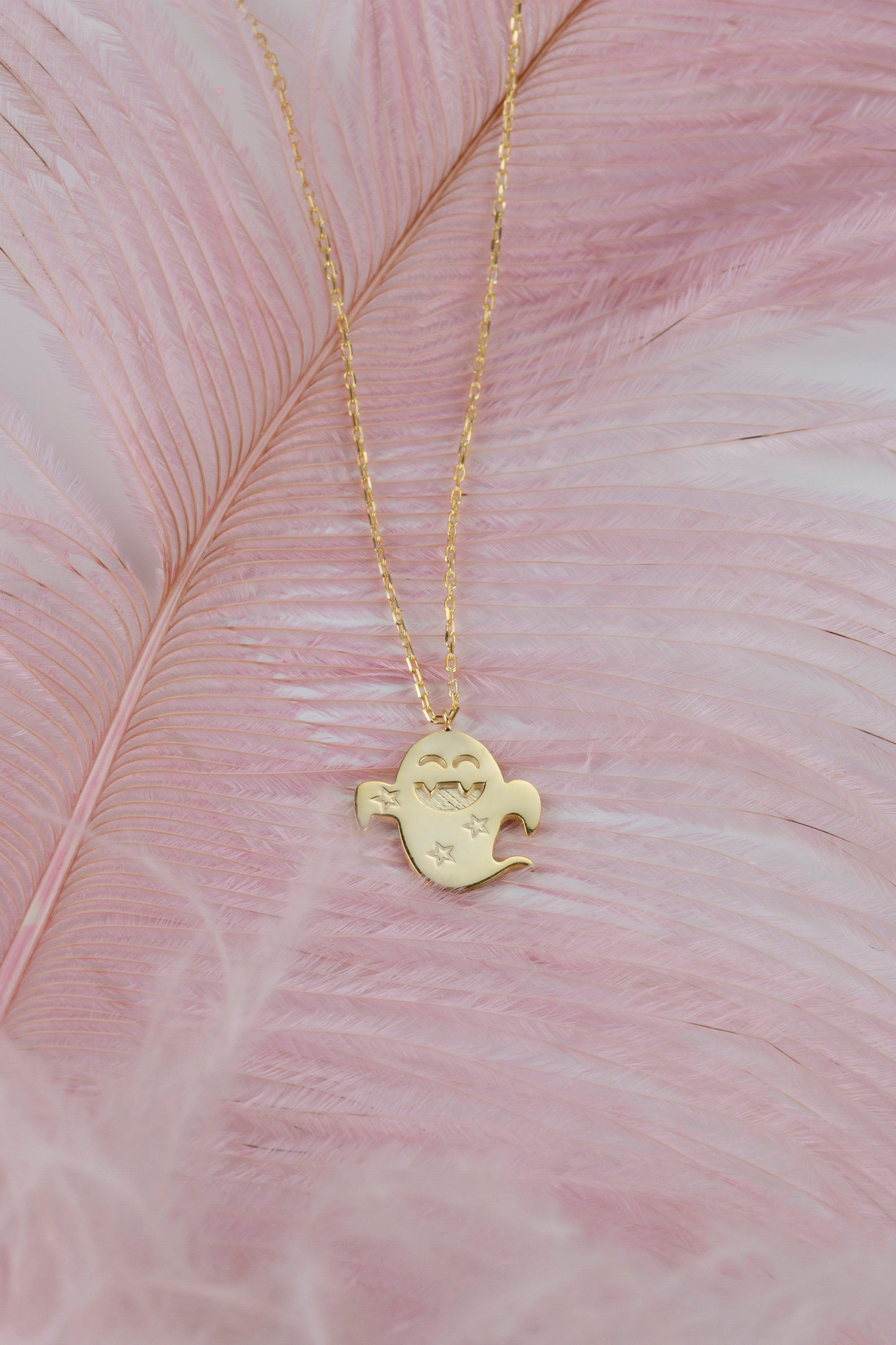 Cute Ghost Necklace 14k 18k 10k Solid Gold Ghost Necklace | Etsy