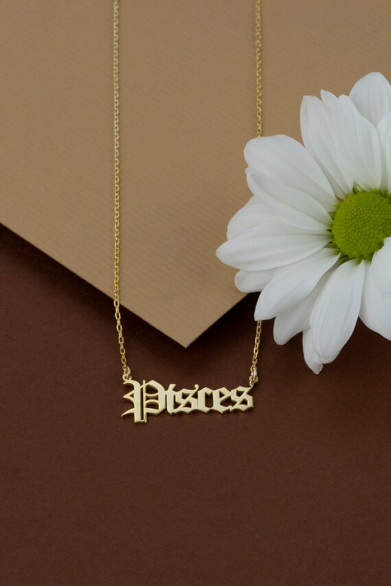 10k 14k 18k Solid Gold Pisces Zodiac Necklace Custom Name - Etsy