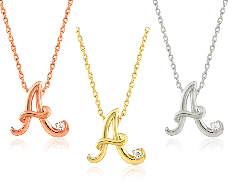 14k Solid Gold Diamond Initial Letter Necklace Dainty Gold - Etsy