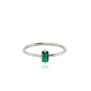 Natural Green Emerald Baguette Solitaire Ring, May Birthstone Ring, Emerald Gemstone Jewelry, 14k 18k 10k Gold Ring image 7