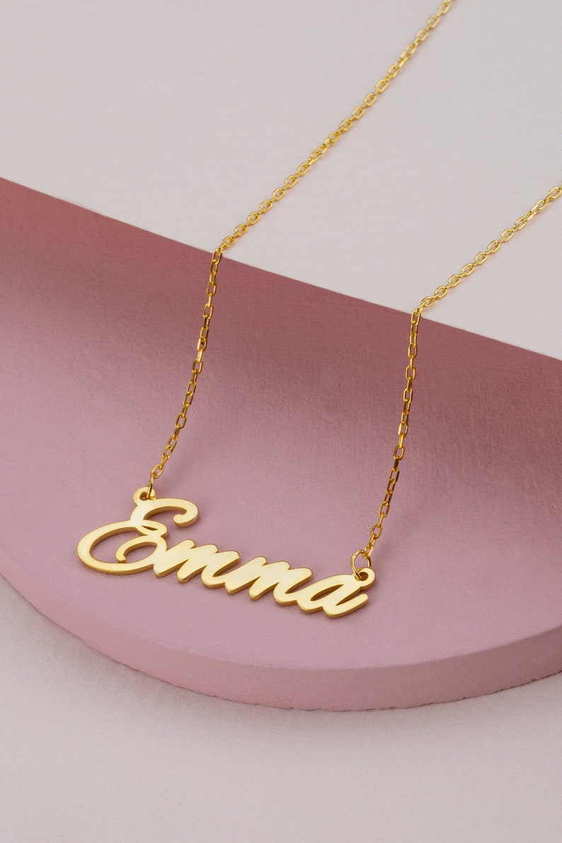 14k 18k 10k Solid Gold Cursive Name Necklace, Personalized Family Name Necklace, Custom Minimal Jewelry, Graduation Gift for Best Friend image 1