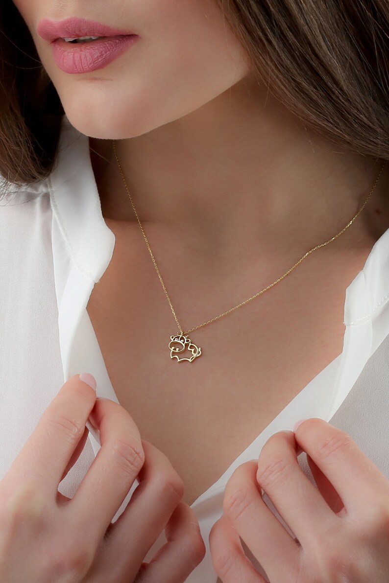 14k 18k Solid Gold Diamond Cow Necklace Pendant Cattle Cow Etsy