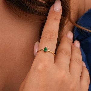 Natural Green Emerald Baguette Solitaire Ring, May Birthstone Ring, Emerald Gemstone Jewelry, 14k 18k 10k Gold Ring image 3