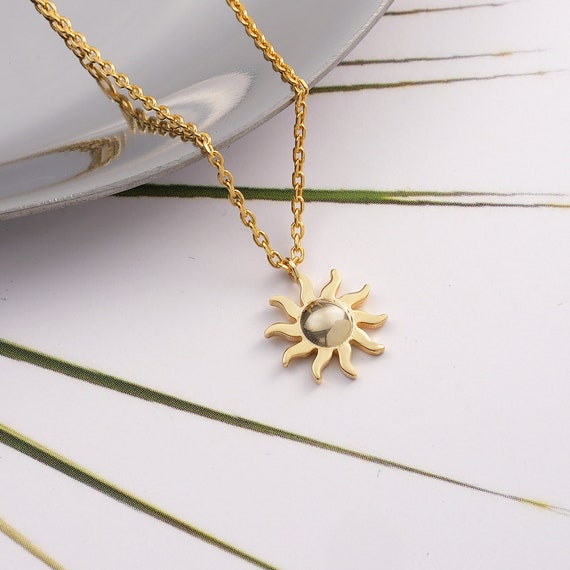 14k 18k Solid Gold Sun Solar Pendant Necklace Celestial Star - Etsy