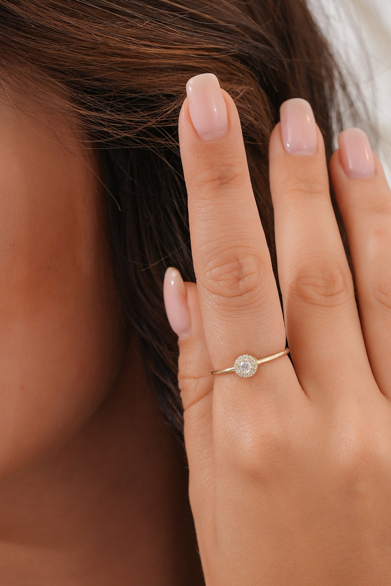 Natural Round Diamond Wedding Engagement Ring, Minimalist Anniversary Gold Ring for Her, Diamond Engagement Band, Diamond Jewelry image 3