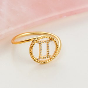 Gemini Zodiac Gold Ring, 10k 14k 18k Gold Gemini Astrology Ring, Dainty Gemini Sign Ring, Horoscope Jewelry Gift for Women